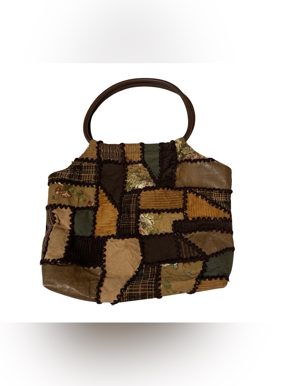 Cappelli Straworld Vintage Patchwork Shoulder Bag Leather Mixed Media Corduroy